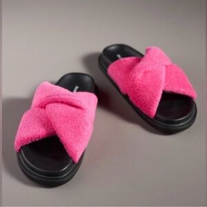 Anthropologie Maeve NEW Terry Slides Sandals Women's Size 9M Hot Pink